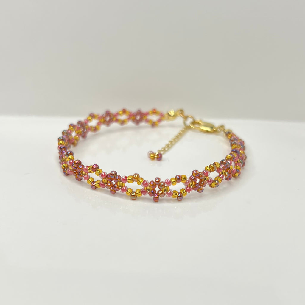 Mosaic Pink Beaded Bracelet | 18K Gold Plated Sterling Silver