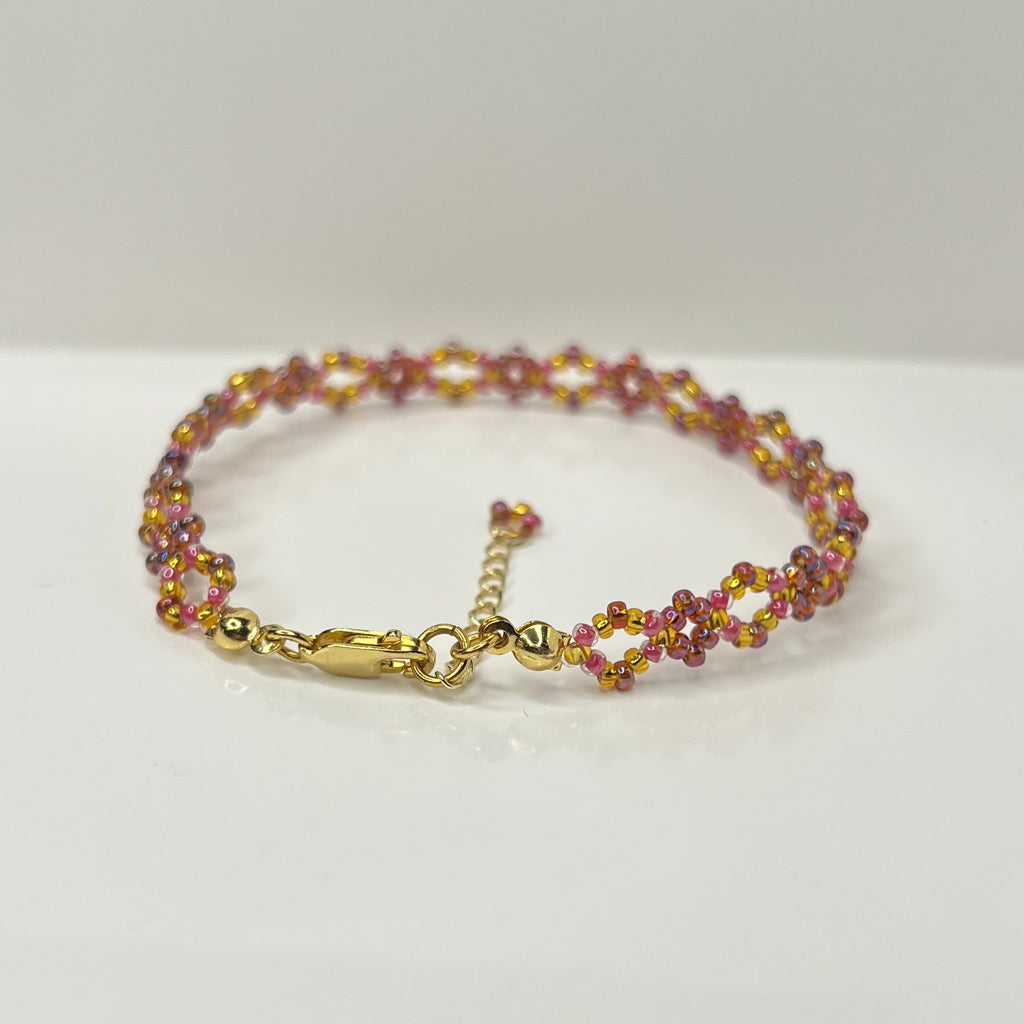 Mosaic Pink Beaded Bracelet | 18K Gold Plated Sterling Silver