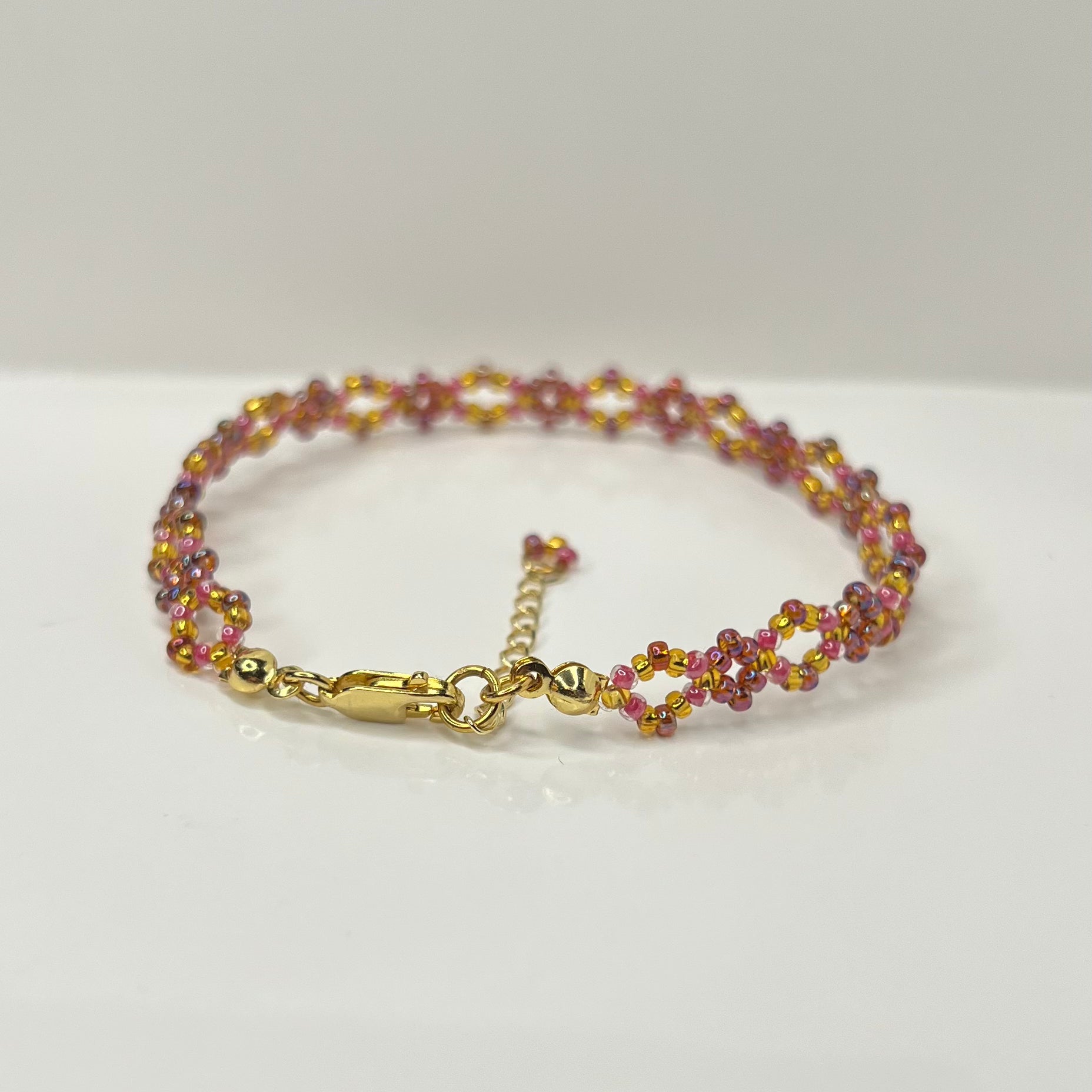 Mosaic Pink Beaded Bracelet | 18K Gold Plated Sterling Silver